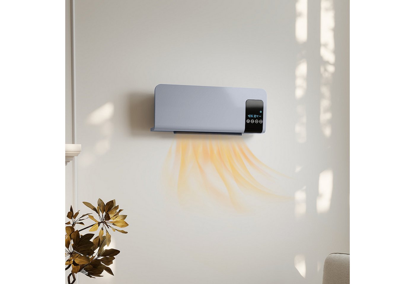 HOMCOM Heizlüfter Keramik-Wandheizung mit Fernbedienung, 2000 W, für Wohnzimmer, Schlafzimmer, Grau Bild 4
