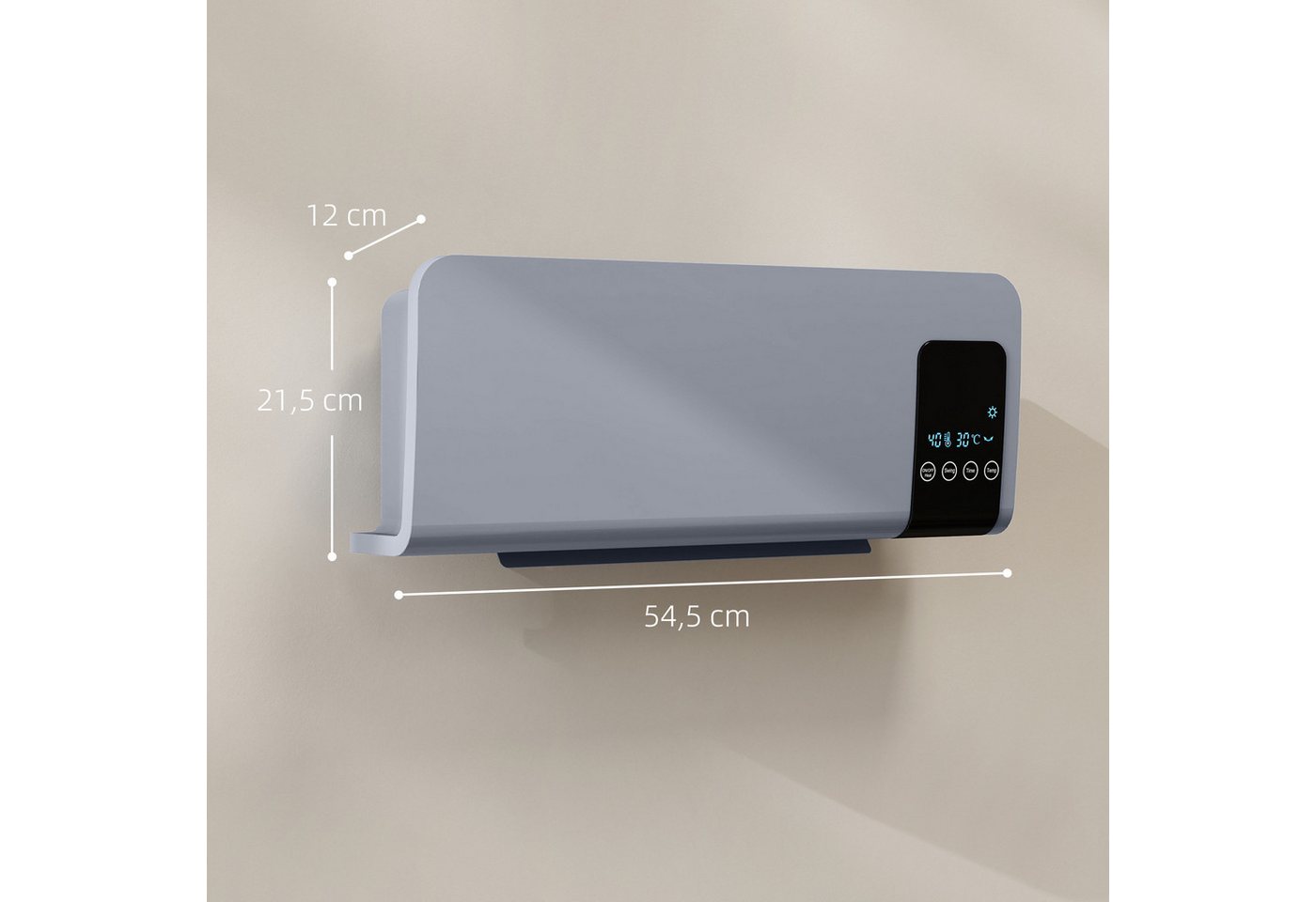 HOMCOM Heizlüfter Keramik-Wandheizung mit Fernbedienung, 2000 W, für Wohnzimmer, Schlafzimmer, Grau Bild 5