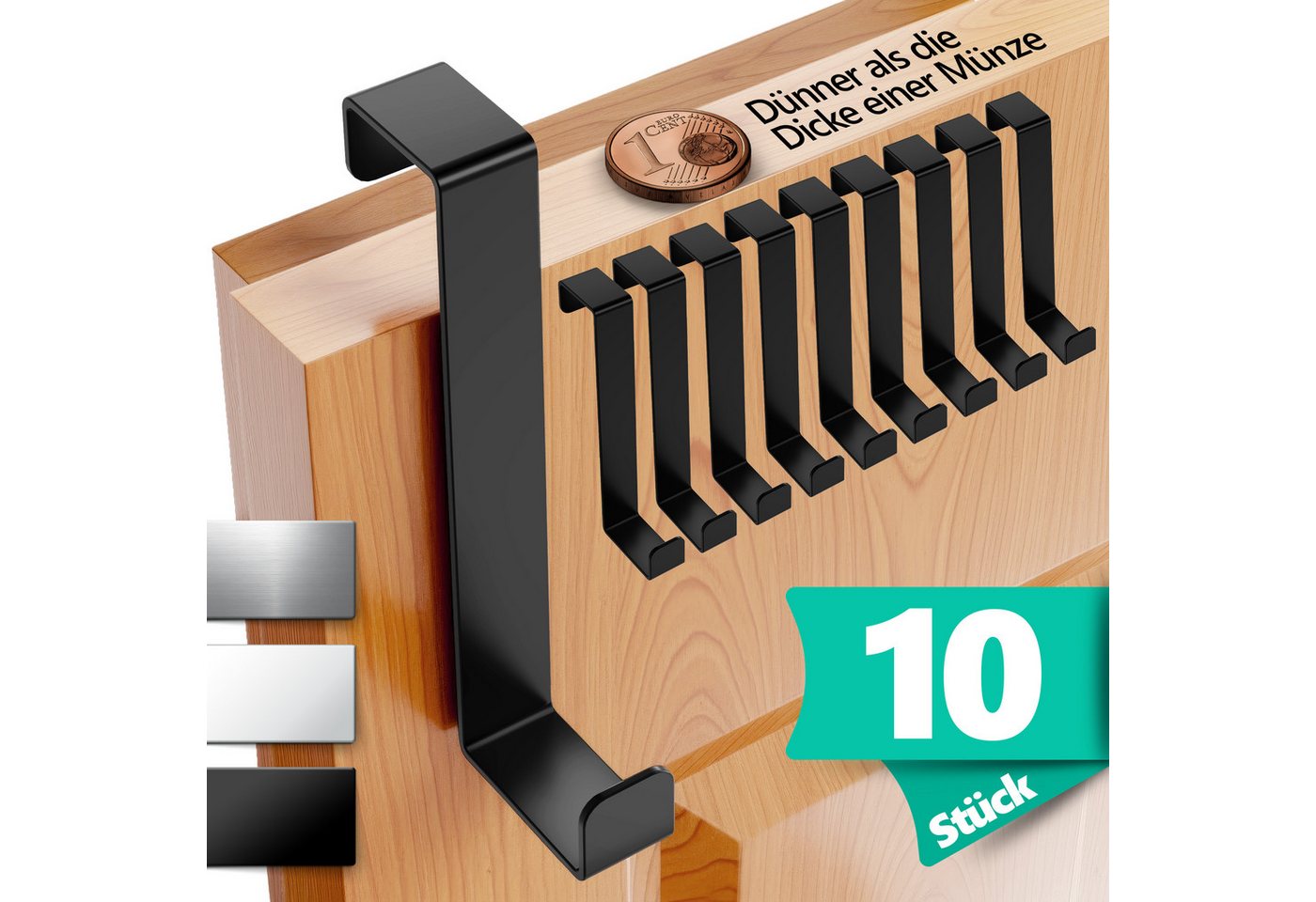 Lindenstein Türhaken Türhaken zum Einhängen 10er Set, Türen, (Packung, 10-St., 10), Bohrfrei, stark, langlebig, rostfrei, verformungsfest Bild 2