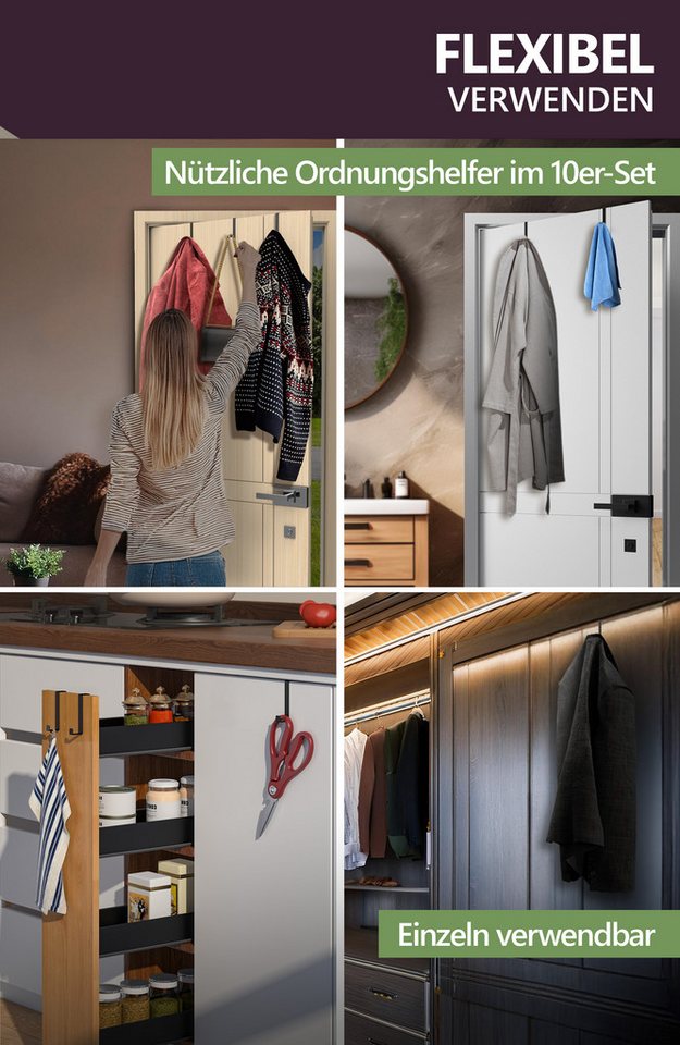 Lindenstein Türhaken Türhaken zum Einhängen 10er Set, Türen, (Packung, 10-St., 10), Bohrfrei, stark, langlebig, rostfrei, verformungsfest Bild 5