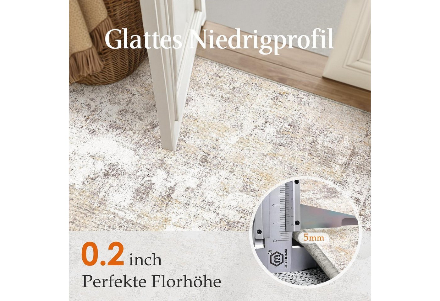 LuxusKollektion Läufer Läufer Flur Teppich Beige/Grau 80x300cm waschbar, rechteckig, Höhe: 5 mm Bild 4
