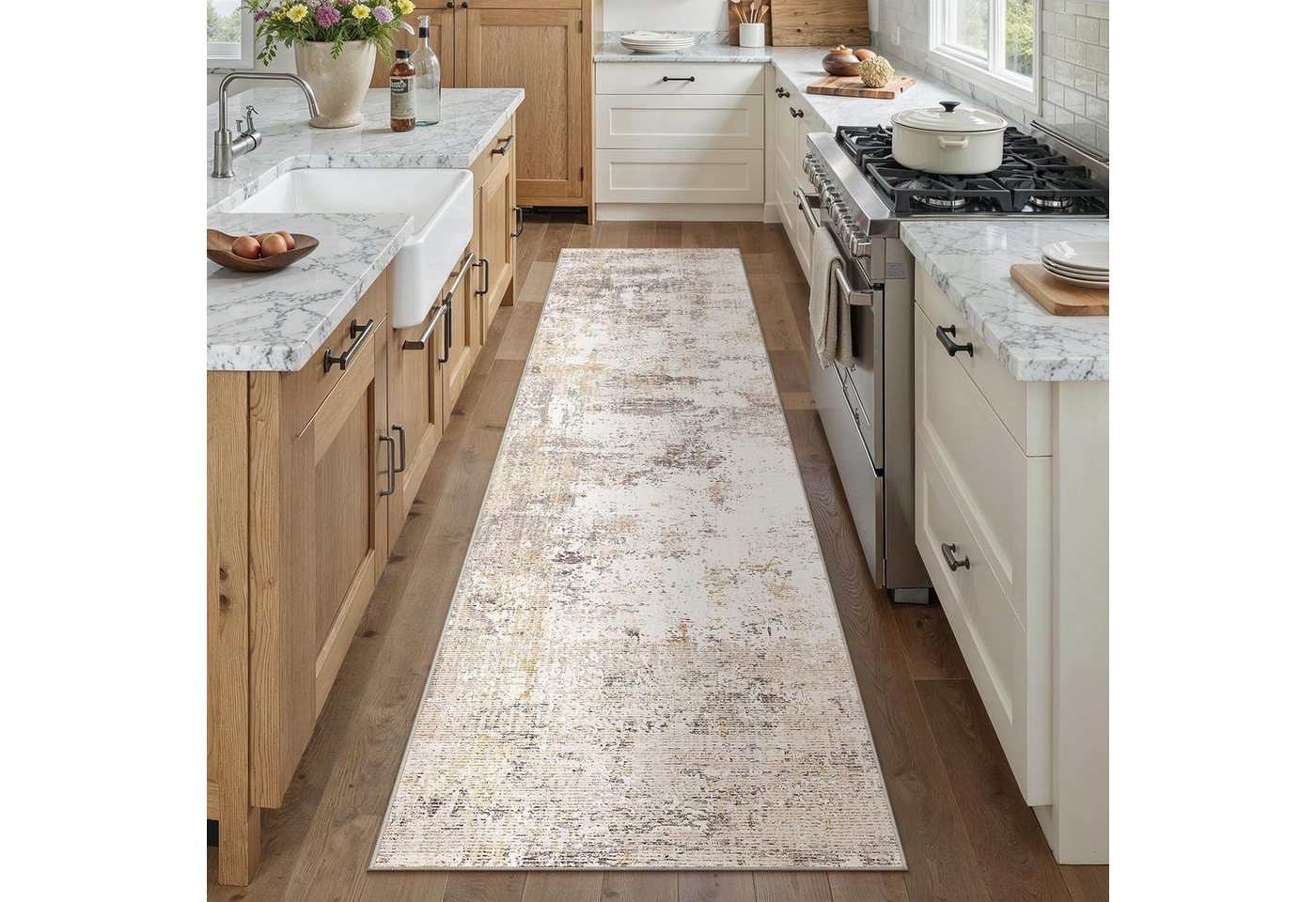 LuxusKollektion Läufer Läufer Flur Teppich Beige/Grau 80x300cm waschbar, rechteckig, Höhe: 5 mm Bild 5