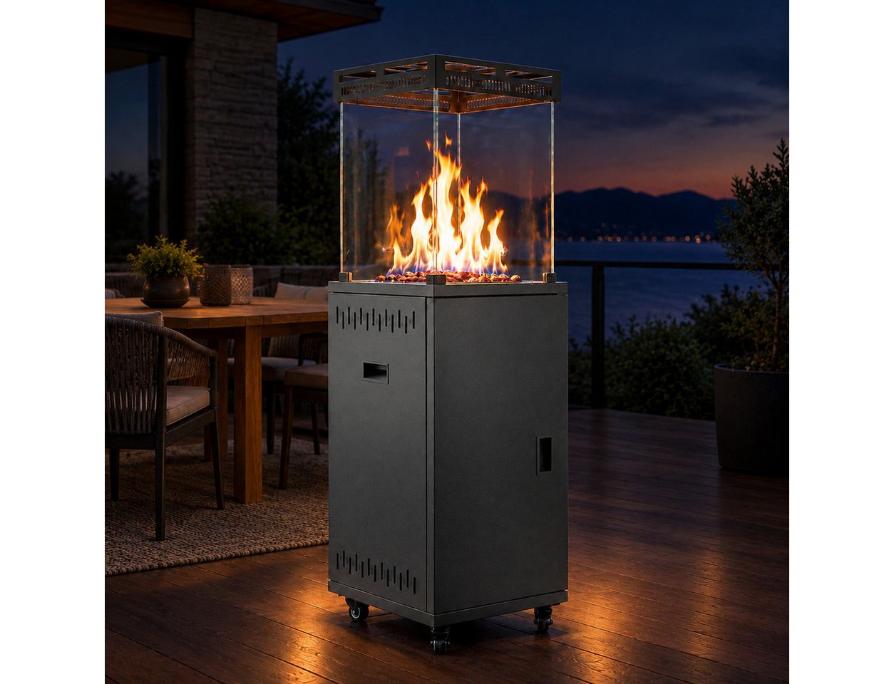 Nettlife Heizstrahler Terrasse Gas 13kW Mobiler 360° LenkrollenHeizpilz,Kippschutz,Outdoor, 42×42×144,5cm, 360° Lenkrollen Kippschutz Heizpilz Outdoor Bild 4