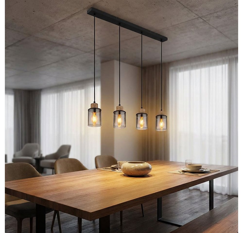GLOBO LIGHTING Pendelleuchte, Leuchtmittel nicht inklusive, Hängelampe Esstischleuchte Pendellampe Rauchglas 4-flammig H 120 cm Bild 2