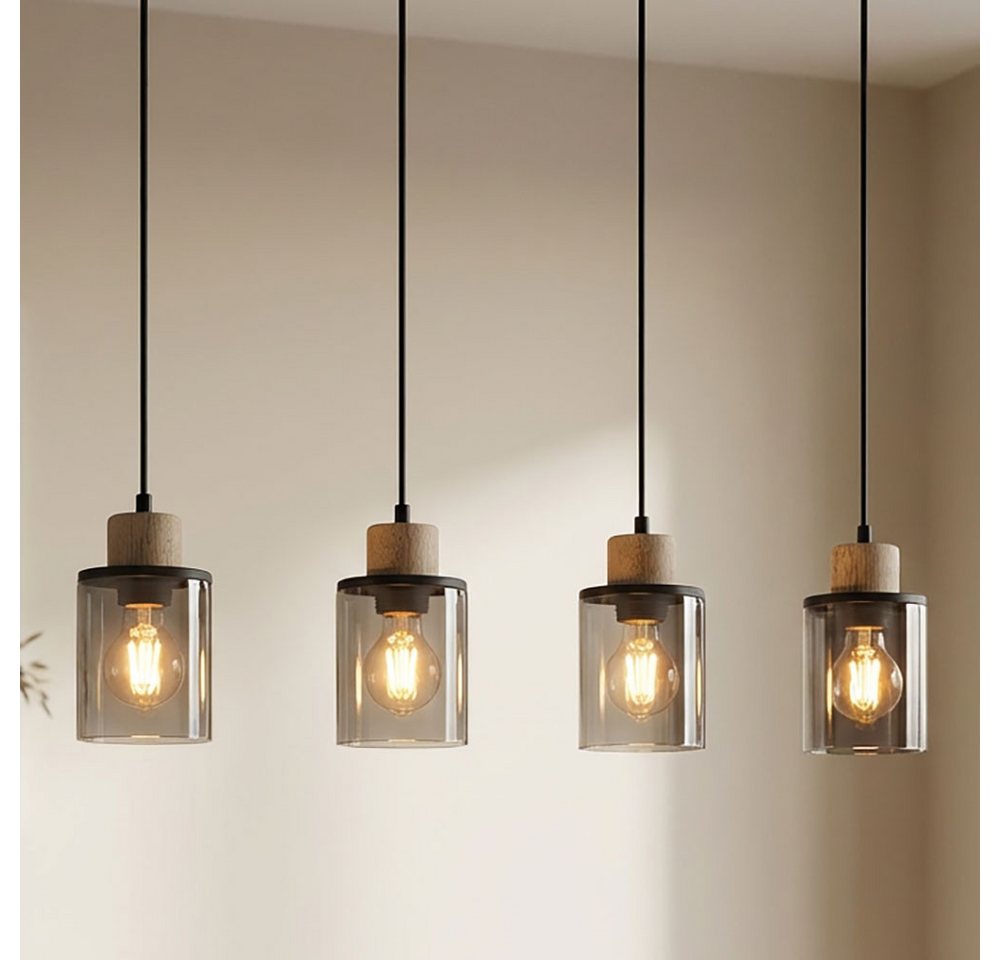 GLOBO LIGHTING Pendelleuchte, Leuchtmittel nicht inklusive, Hängelampe Esstischleuchte Pendellampe Rauchglas 4-flammig H 120 cm Bild 3