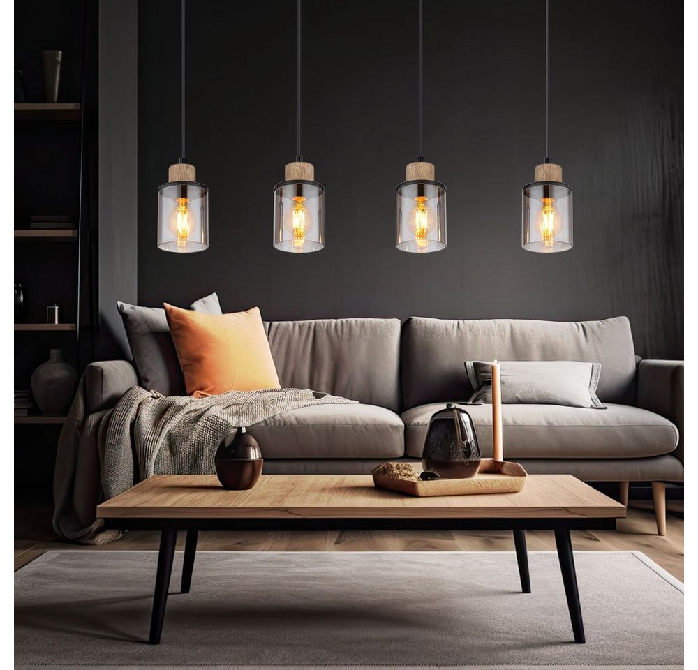 GLOBO LIGHTING Pendelleuchte, Leuchtmittel nicht inklusive, Hängelampe Esstischleuchte Pendellampe Rauchglas 4-flammig H 120 cm Bild 4
