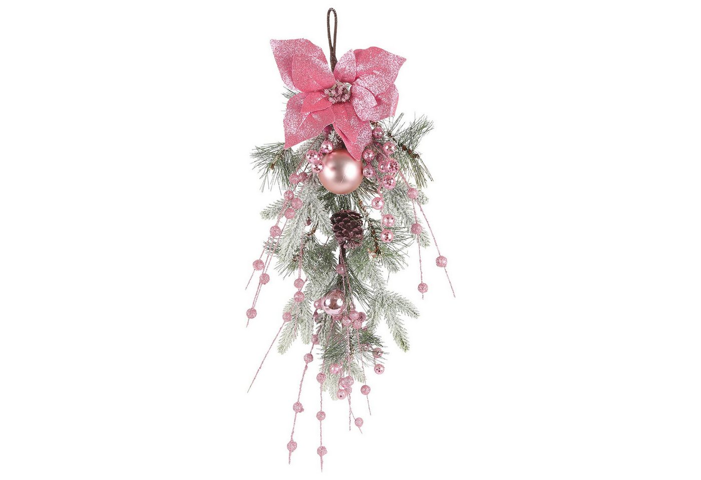 CLTYQ Dekokranz Tropfenförmiger Weihnachtskranz, zum Aufhängen, als Türdekoration, mit Glitzerschleife, Tannenzapfen und Tropfenform