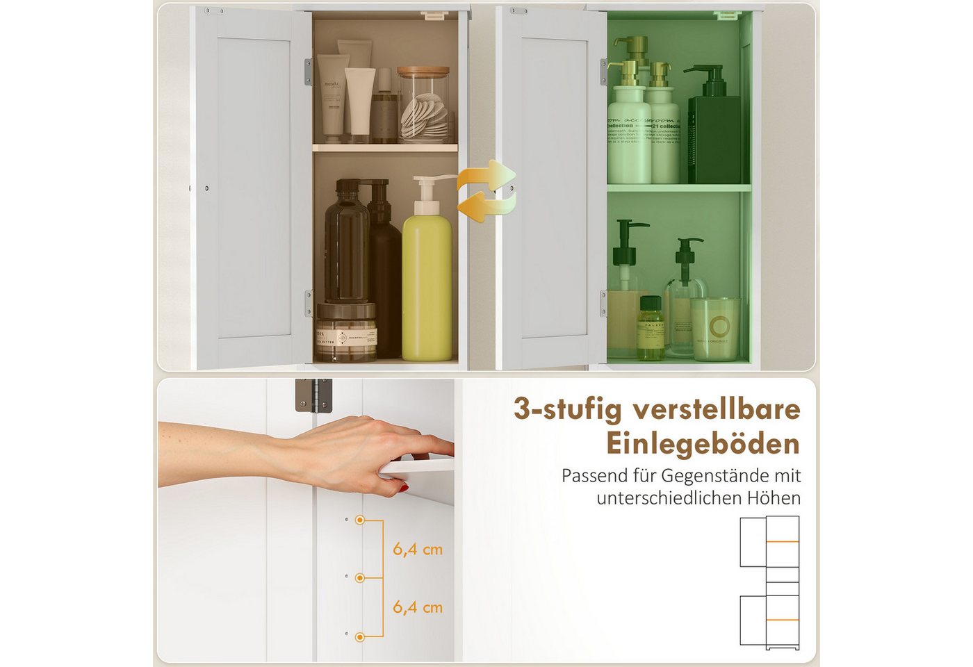 HOMCOM Badkommode Badschrank hoch mit 2 Türen, Verstellbare Regale 30x30x170cm (Badkommode, 1 St., Hochschrank), für Badezimmer, Weiß