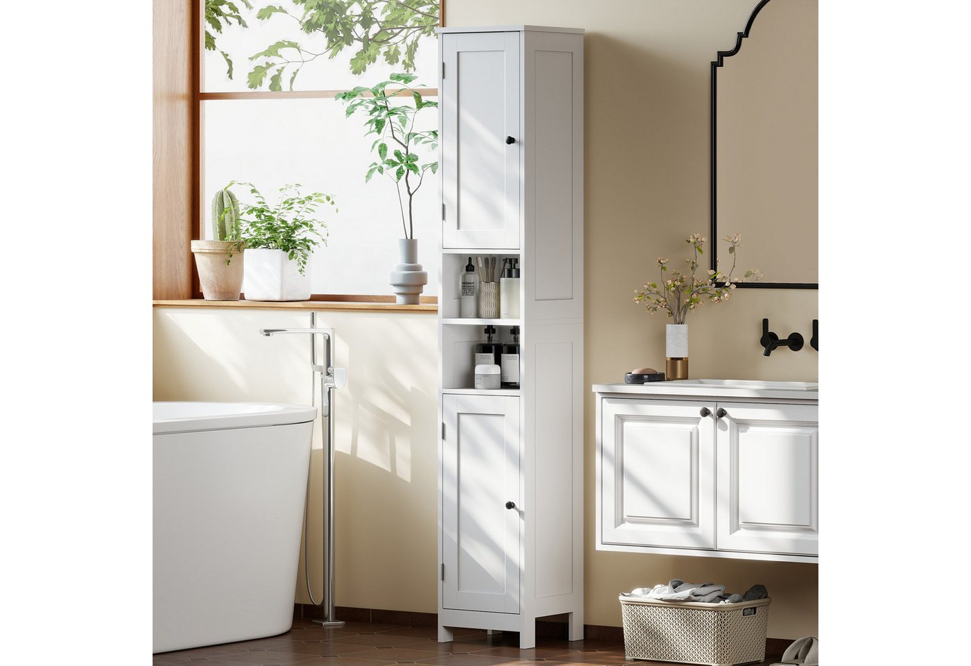 HOMCOM Badkommode Badschrank hoch mit 2 Türen, Verstellbare Regale 30x30x170cm (Badkommode, 1 St., Hochschrank), für Badezimmer, Weiß Bild 5