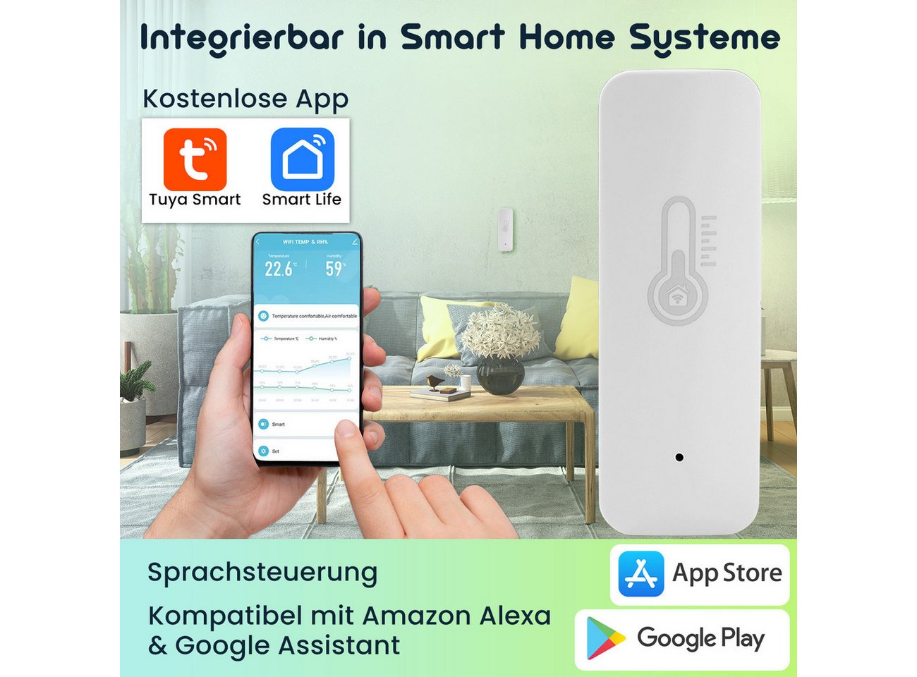 Casativo Hygrometer Thermometer und Hygrometer, Temperatur- & Luftfeuchtigkeits Sensor, (2-St), mit Tuya oder SmartLife App Bild 4