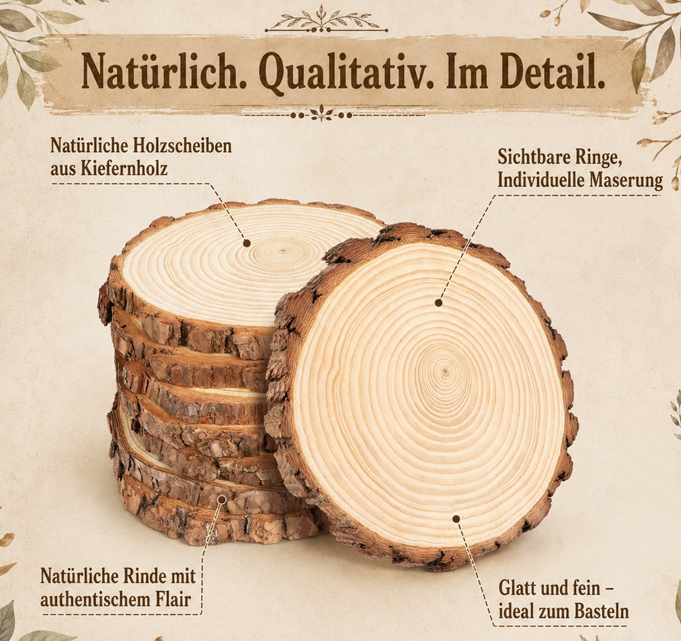 lindahandel Rindenscheiben Holzscheiben 16–17 cm, Dicke 15 mm, Kiefer Baumscheiben ungebohrt, (16-tlg), ideal für individuelle DIY Dekorationen,Untersetzer,und Bastelprojekte Bild 5