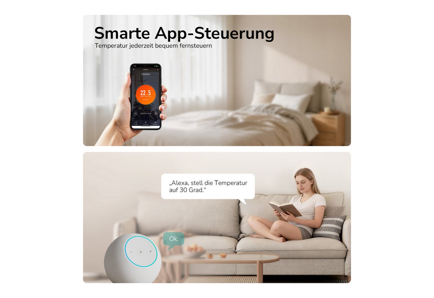 EMKE Elektrischer Badheizkörper Elektroheizkörper mit Thermostat, Smart Home, elektrische Heizung, Elektrischer Heizkörper zur Wandmontage, 7–30 °C, programmierbar Bild 2