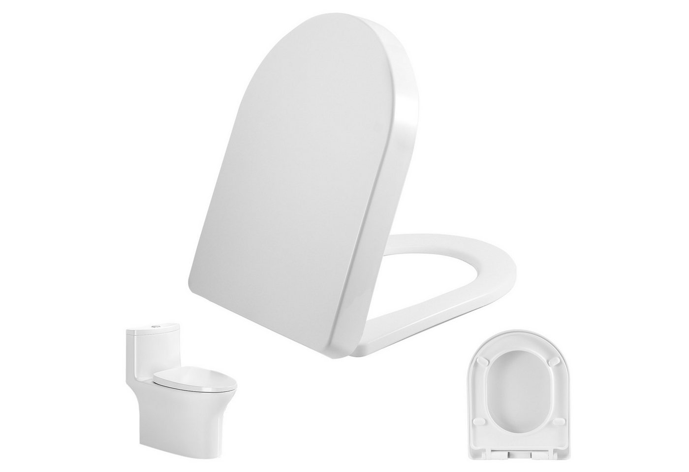 LEMLIT WC-Sitz Toilettendeckel D-Form mit Absenkautomatik, Quick Release (1er Set, 1-St., 46 cm × 36 cm), verstellbare Scharniere, einfache Montage & Reinigung Bild 3