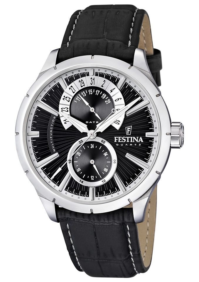 Festina Multifunktionsuhr Retro F16573/3, Armbanduhr, Quarzuhr, Herrenuhr, Lederarmband, Datum