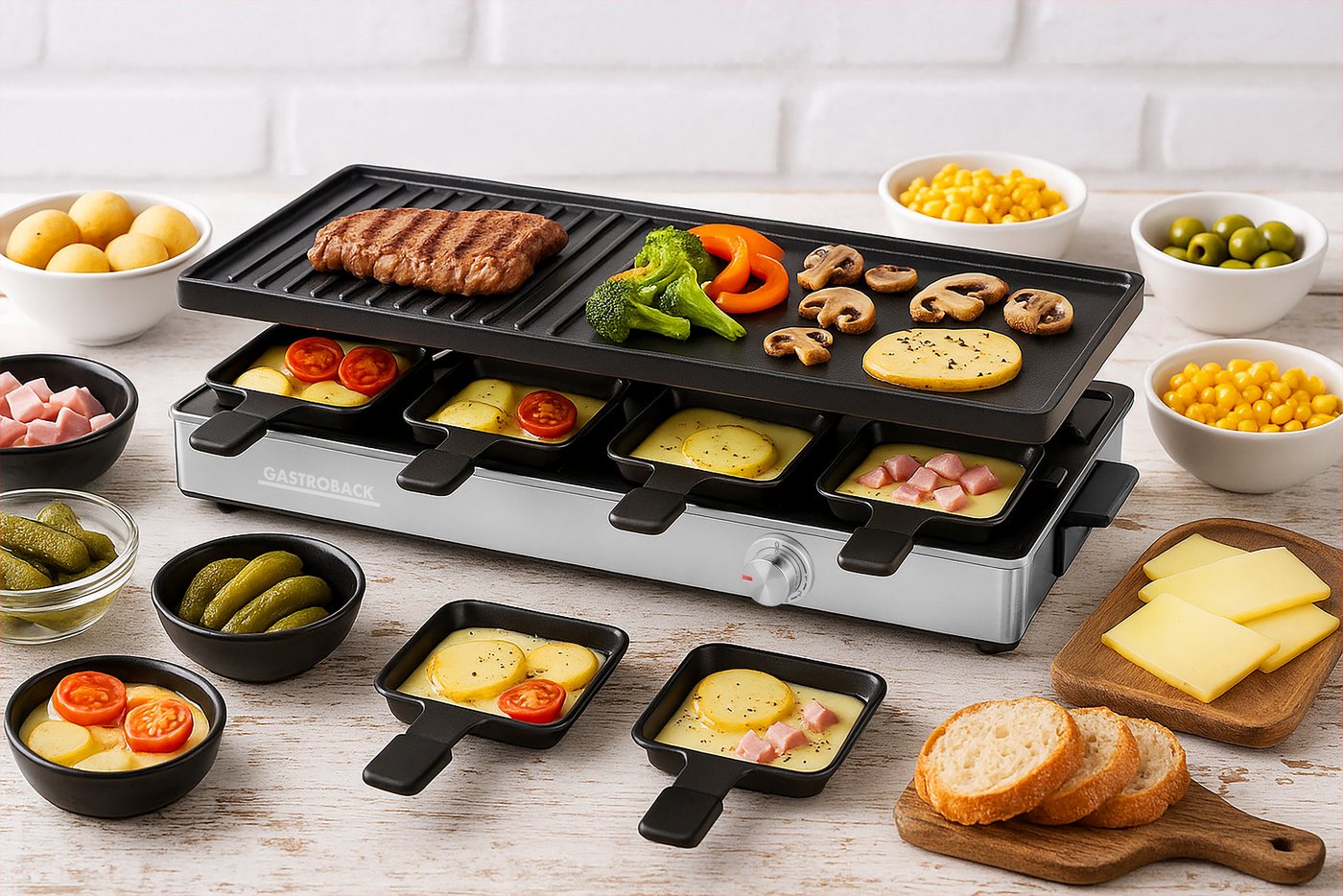 Gastroback Raclette Raclette Grill & Pancake Station, 12 Raclettepfännchen Bild 3