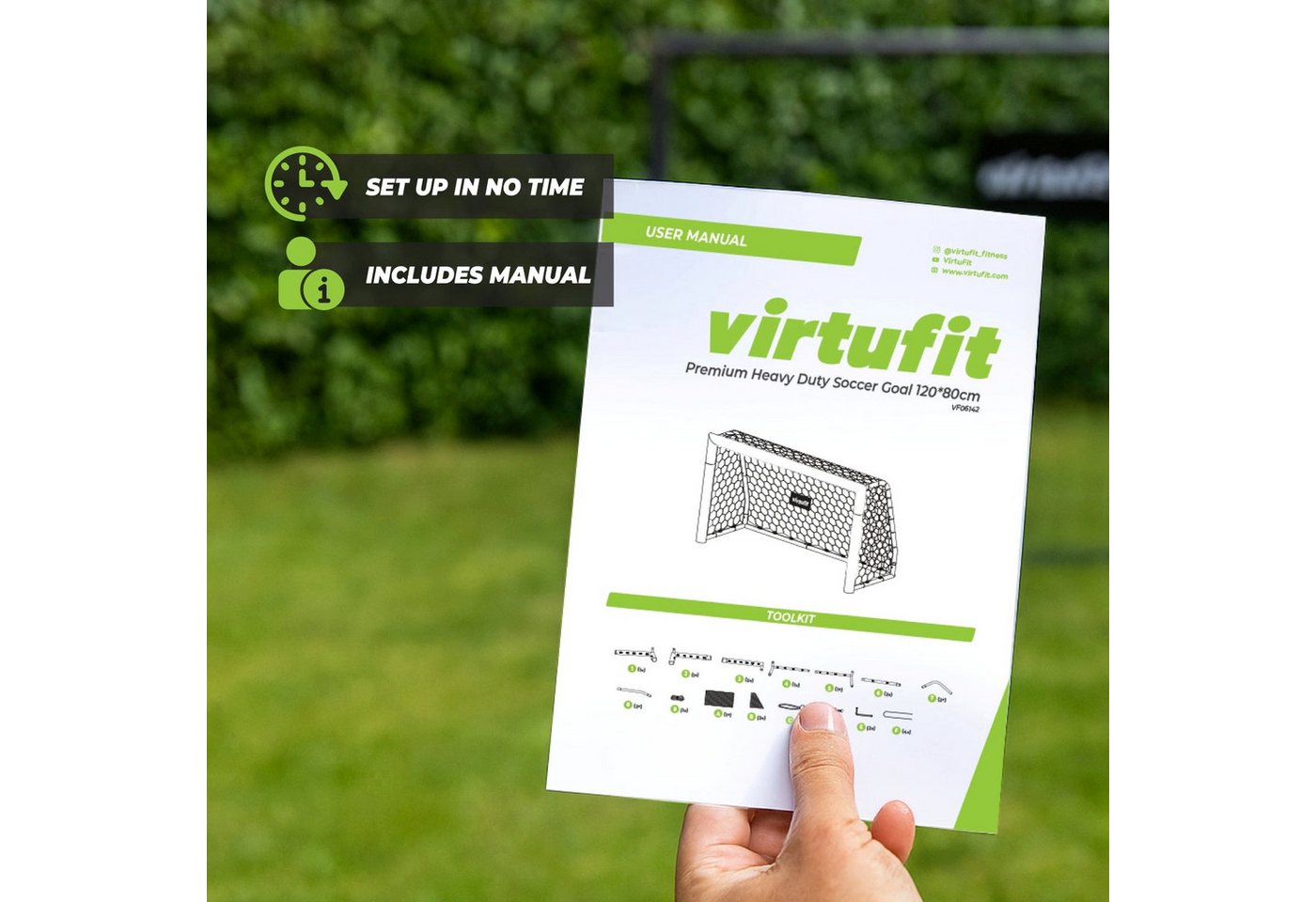 VirtuFit Fußballtor Premium - Heavy Duty - Stahlrahmen - 120 x 80 x 60