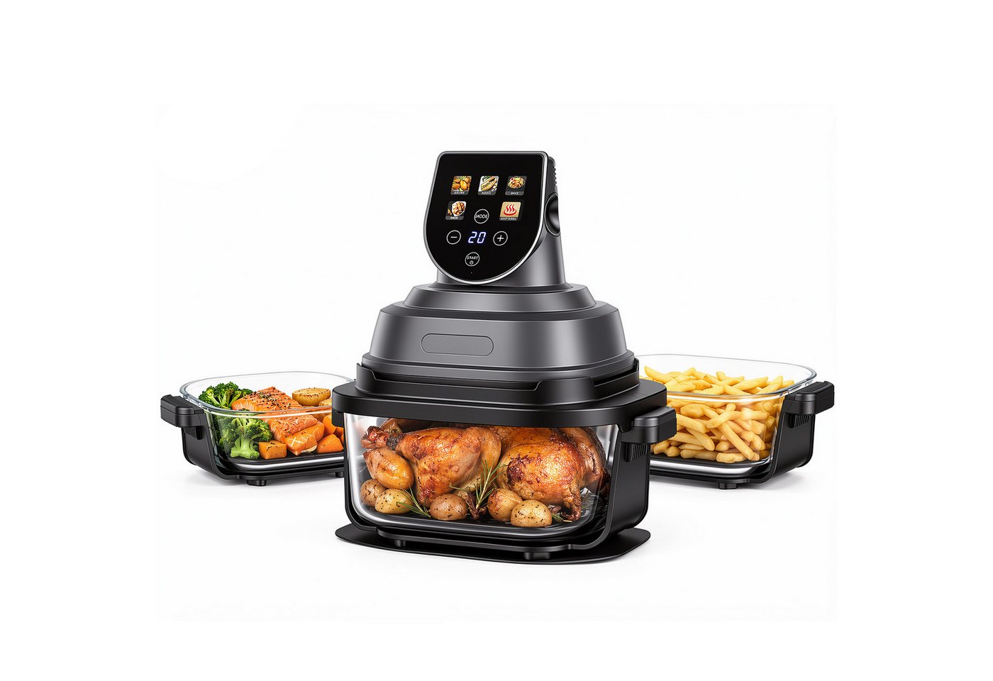 Rutaqian Heißluftfritteuse, 1500 W, 4-Quart- und 1,5-Quart-Glasbehälter für flexible Portionen Bild 3