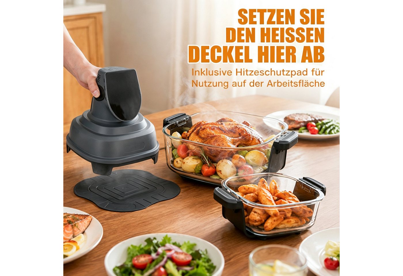 Rutaqian Heißluftfritteuse, 1500 W, 4-Quart- und 1,5-Quart-Glasbehälter für flexible Portionen Bild 5