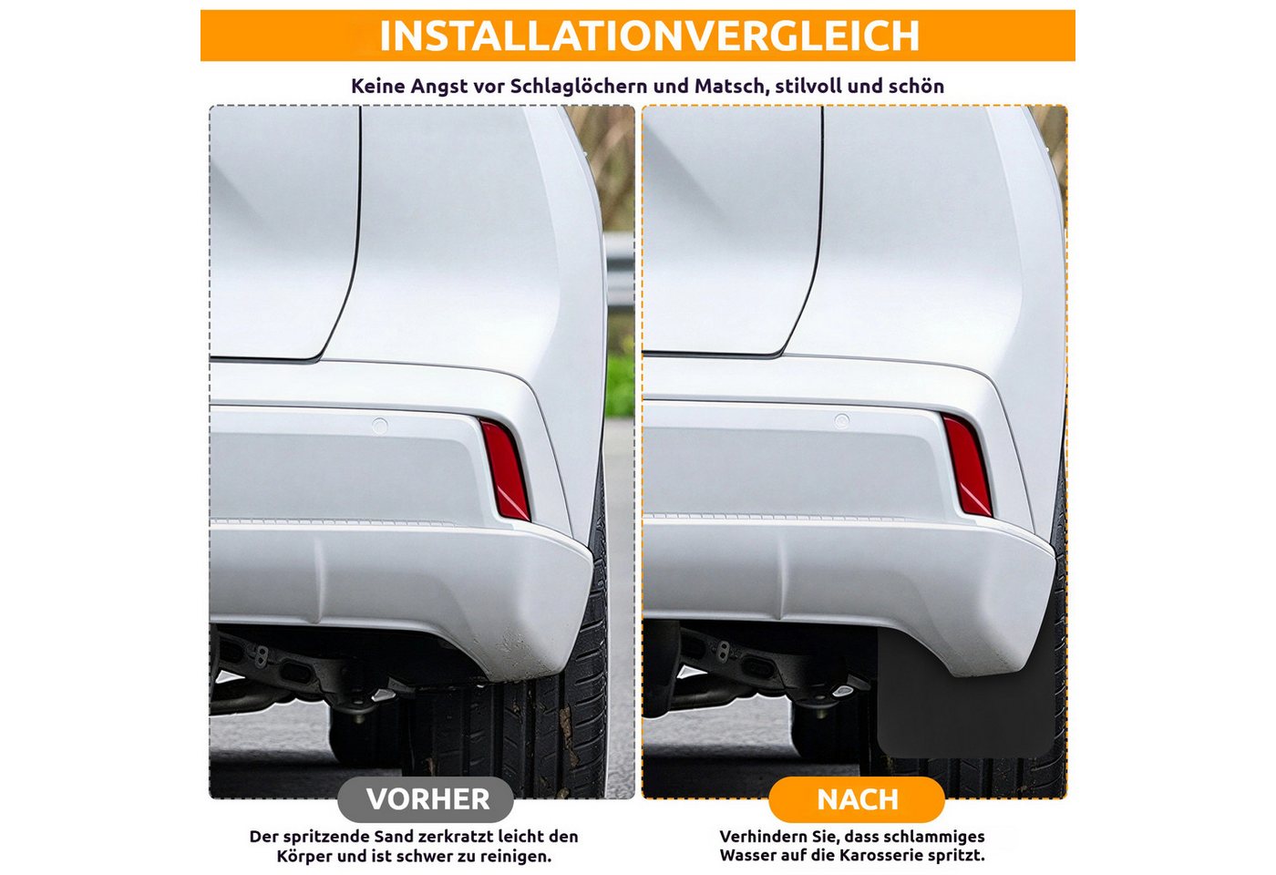 BlingBin Kfz-Schmutzfänger 4er Set Universal Schmutzfänger mit Schrauben, 4er Set, 4-tlg., 38 × 29 cm, Spritzschutz für Auto, Pickup, SUV, Van und LKW Bild 5