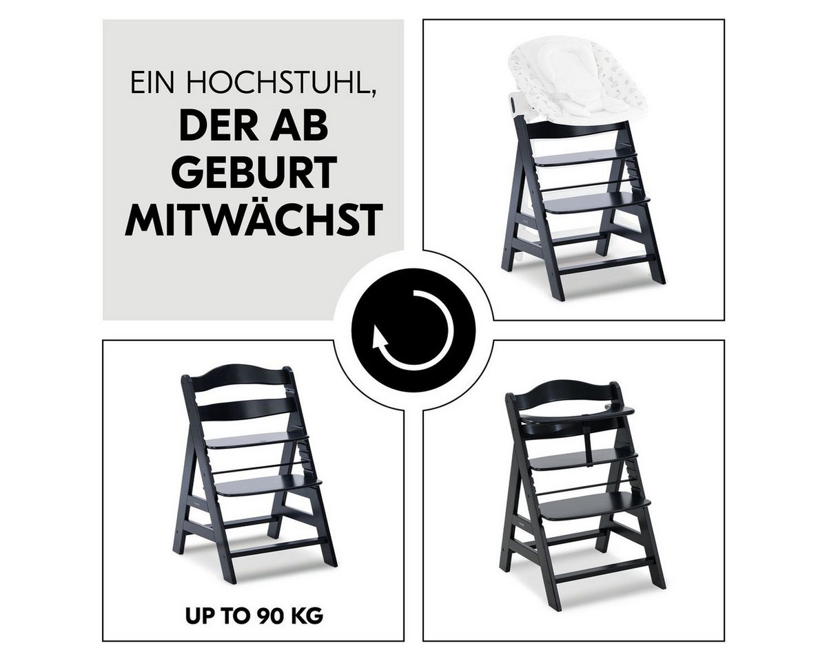Hauck Tischsitz Alpha Plus - Black, Mitwachsender Holz Babystuhl Kinderhochstuhl mit Gurt FSC zertifiziert Bild 2