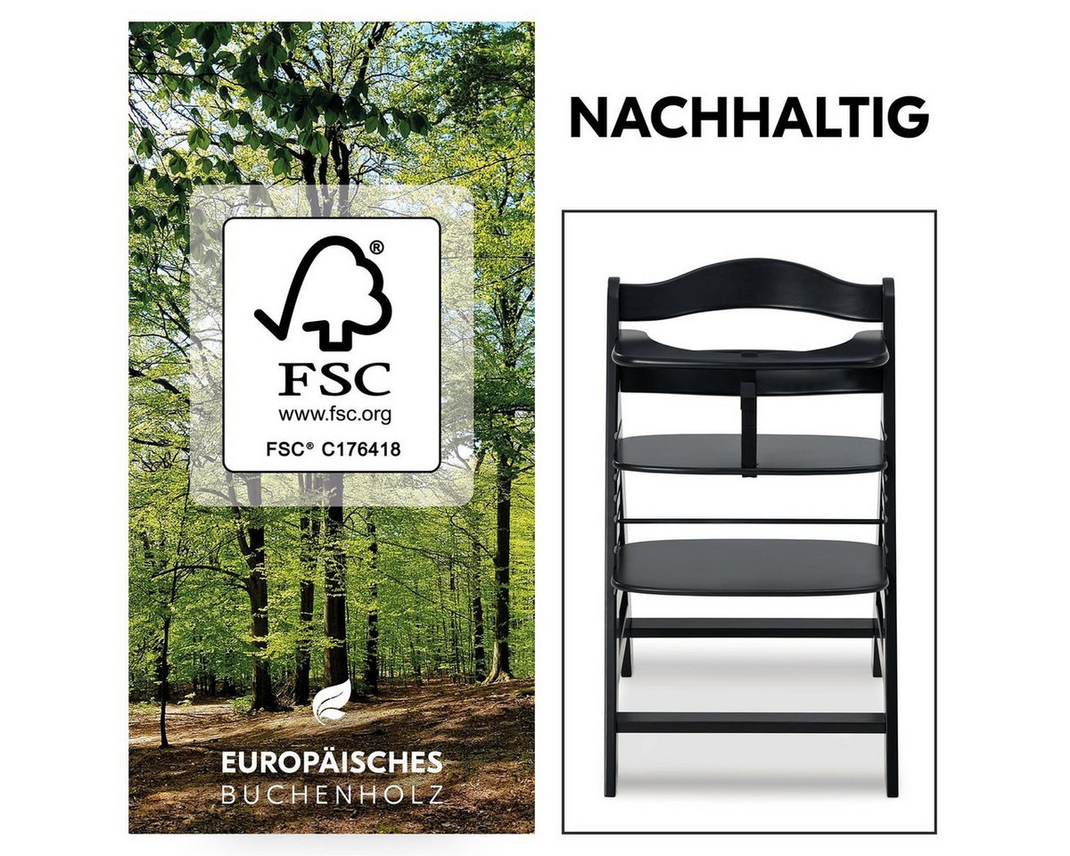 Hauck Tischsitz Alpha Plus - Black, Mitwachsender Holz Babystuhl Kinderhochstuhl mit Gurt FSC zertifiziert Bild 3