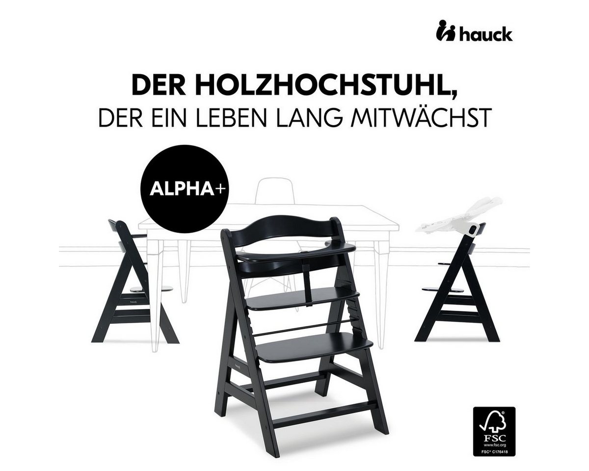 Hauck Tischsitz Alpha Plus - Black, Mitwachsender Holz Babystuhl Kinderhochstuhl mit Gurt FSC zertifiziert Bild 5