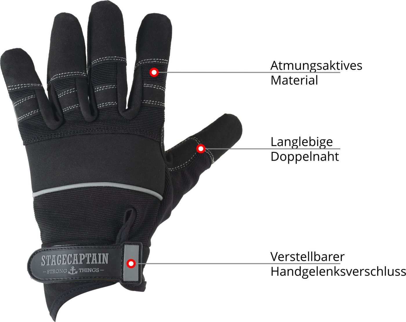 Stagecaptain Arbeitshandschuh-Set Rigger Handschuhe - Größe M (1-St) Innenfläche aus Kunstleder Bild 3