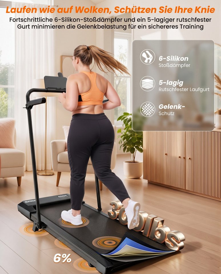 MJWW Laufband Laufband 6% Steigung, bis 136 kg Traglast Zuhause mit Trainingsmodus Bild 4