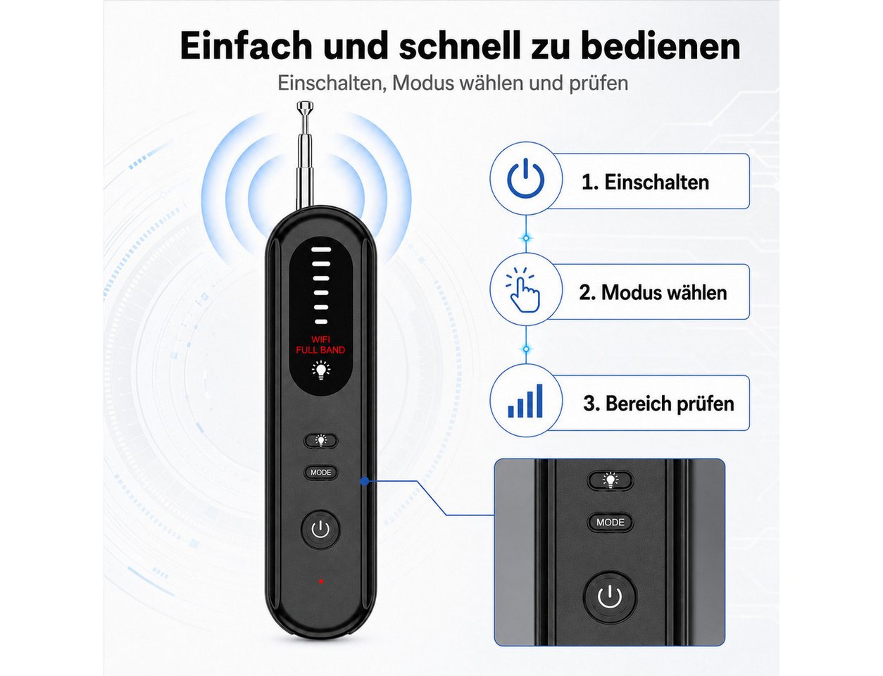 XEOOCE Überwachungskamera Zubehör Kamera-Detektor 4 in 1 RF-Signal & Objektivsuche Schwarz Bild 2