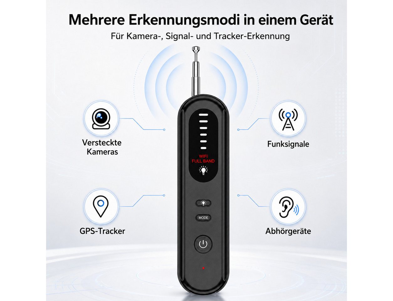 XEOOCE Überwachungskamera Zubehör Kamera-Detektor 4 in 1 RF-Signal & Objektivsuche Schwarz Bild 5