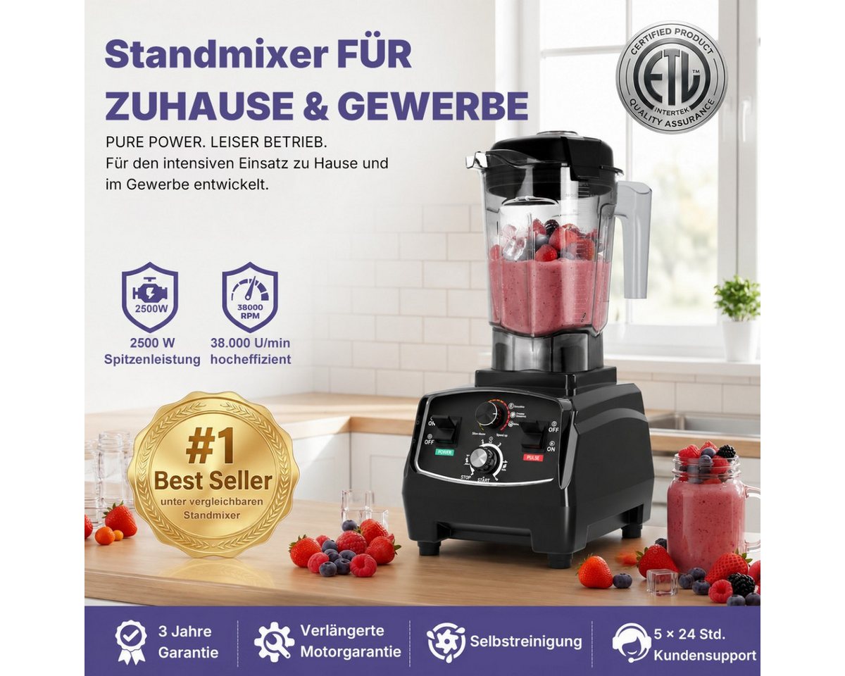 Forrlite Standmixer 2026 Neu Standmixer, 3000W Mixer Smoothie Maker, 2L Hochleistungsmixer, 3000 W, 38.000 U/min, BPA-frei, 6 Edelstahlklingen, 20 Stufen & Pulsfunktion