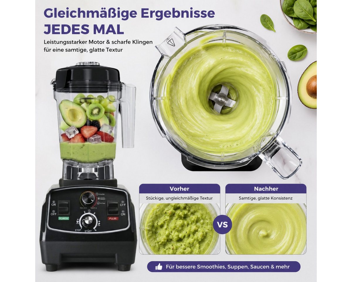 Forrlite Standmixer 2026 Neu Standmixer, 3000W Mixer Smoothie Maker, 2L Hochleistungsmixer, 3000 W, 38.000 U/min, BPA-frei, 6 Edelstahlklingen, 20 Stufen & Pulsfunktion Bild 3