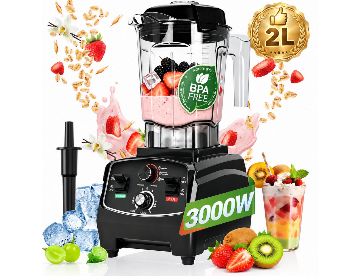 Forrlite Standmixer 2026 Neu Standmixer, 3000W Mixer Smoothie Maker, 2L Hochleistungsmixer, 3000 W, 38.000 U/min, BPA-frei, 6 Edelstahlklingen, 20 Stufen & Pulsfunktion Bild 5