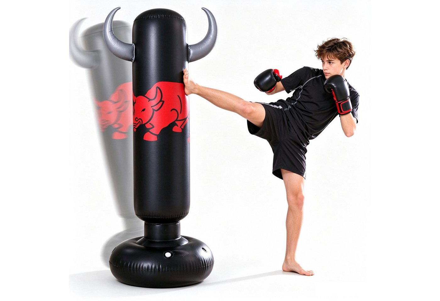 MOPUEA Standboxsack Aufblasbarer Standboxsack 360° Drehbar für Kinder Erwachsene Training (Aufblasbarer Boxsack mit Standfuß und 360° drehbarem Ziel für Training, Boxsack aus dickem PVC, Basis mit Wasser befüllbar und aufblasbar), 360° drehbar, reißfest, elastisch, stabilisierbar und stressabbauend. Bild 2