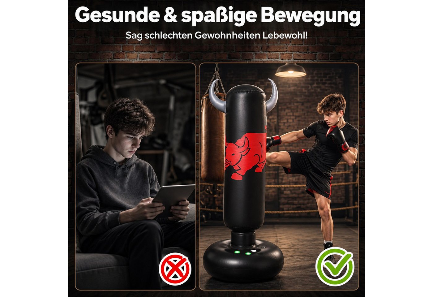 MOPUEA Standboxsack Aufblasbarer Standboxsack 360° Drehbar für Kinder Erwachsene Training (Aufblasbarer Boxsack mit Standfuß und 360° drehbarem Ziel für Training, Boxsack aus dickem PVC, Basis mit Wasser befüllbar und aufblasbar), 360° drehbar, reißfest, elastisch, stabilisierbar und stressabbauend. Bild 3
