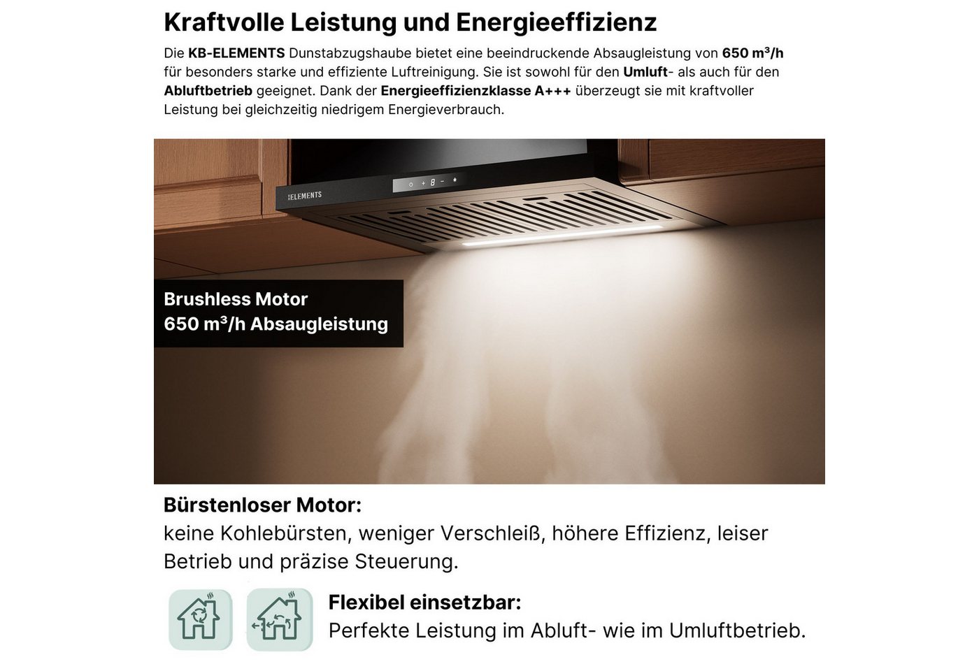 KB Elements Backofen-Set Einbaubackofen 60 cm mit Gaskochfeld 4 Flammig, Steam Clean, Air Fry, Steam Clean, 8 kW Gaskochfeld, Edelstahl 304
