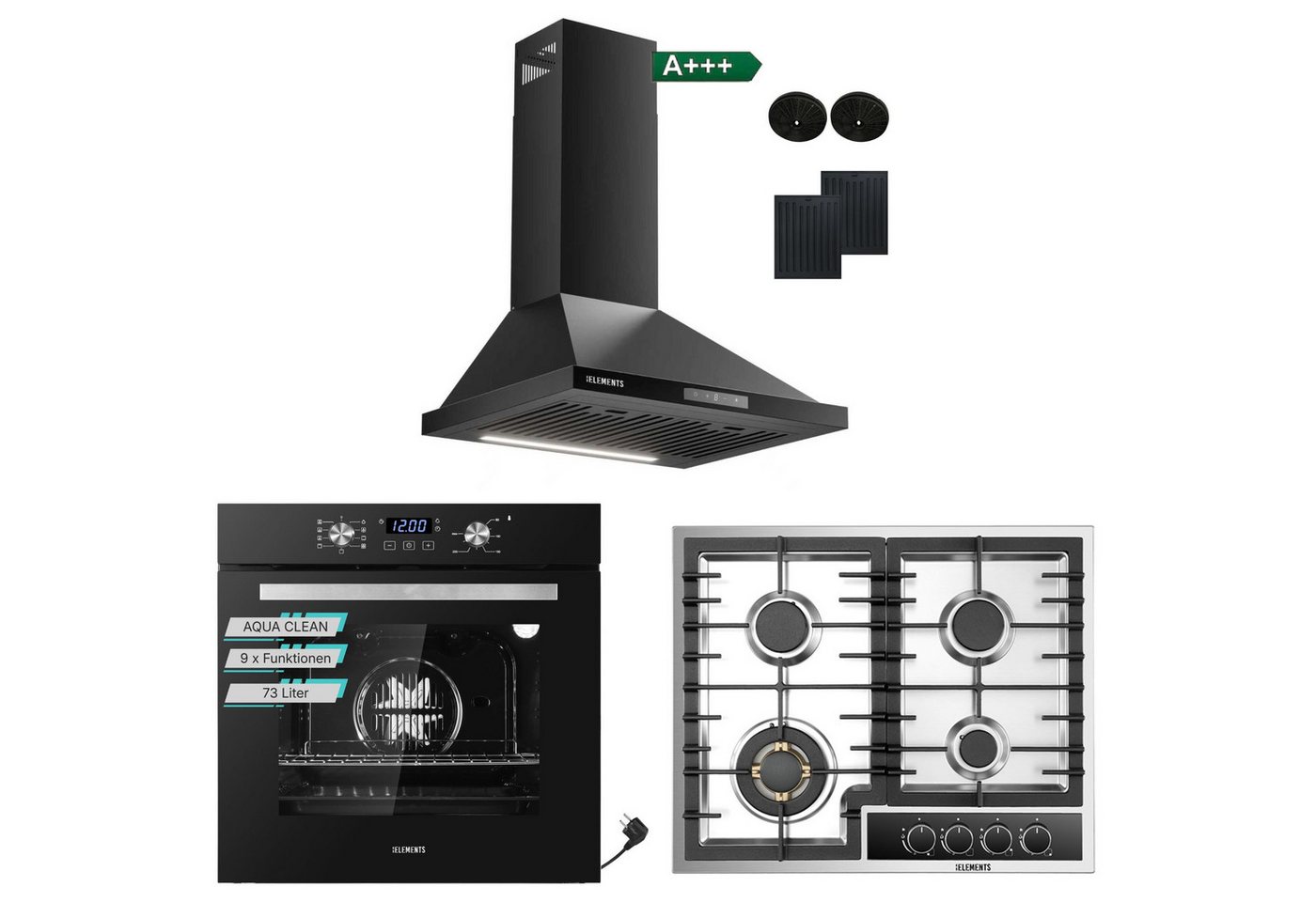 KB Elements Backofen-Set Einbaubackofen 60 cm mit Gaskochfeld 4 Flammig, Steam Clean, Air Fry, Steam Clean, 8 kW Gaskochfeld, Edelstahl 304 Bild 3