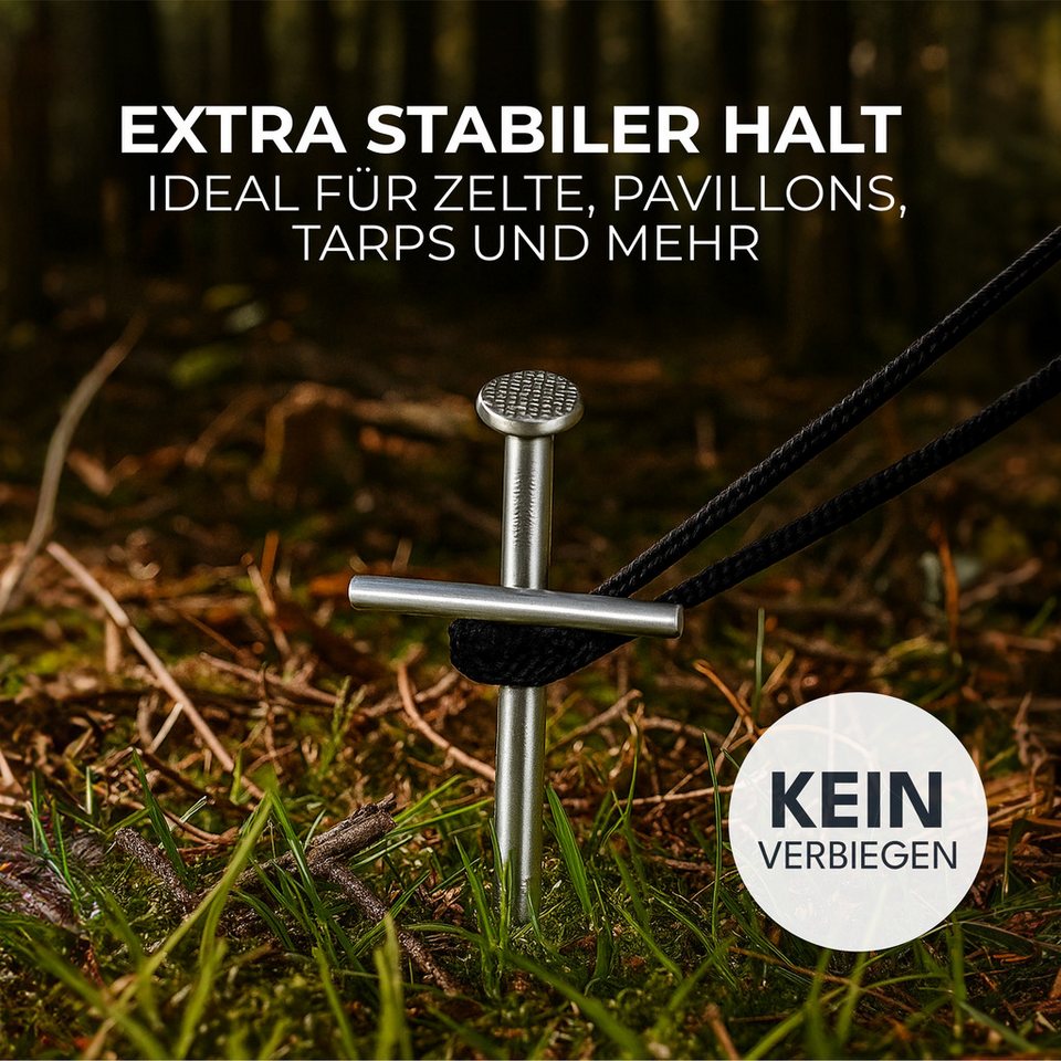 MOVOJA Zelthering 15x Zeltheringe 23cm - Innovativer Quergriff & Robuster Stahl, (15-St., T-cross design, Harter Boden Zeltheringe), Rostfrei, Wetterfest