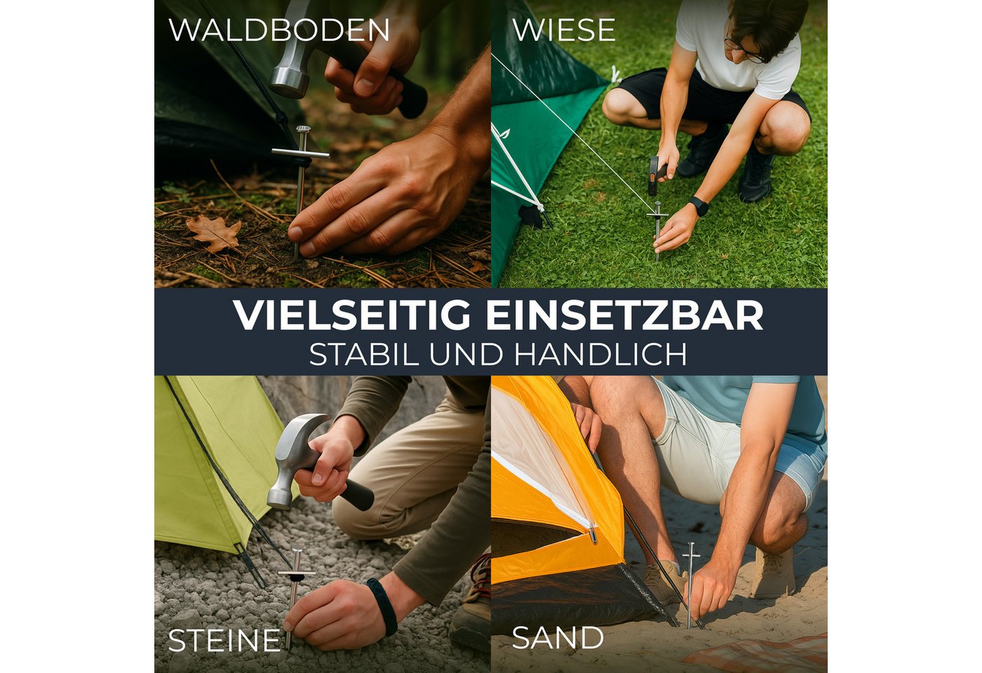 MOVOJA Zelthering 15x Zeltheringe 23cm - Innovativer Quergriff & Robuster Stahl, (15-St., T-cross design, Harter Boden Zeltheringe), Rostfrei, Wetterfest Bild 3