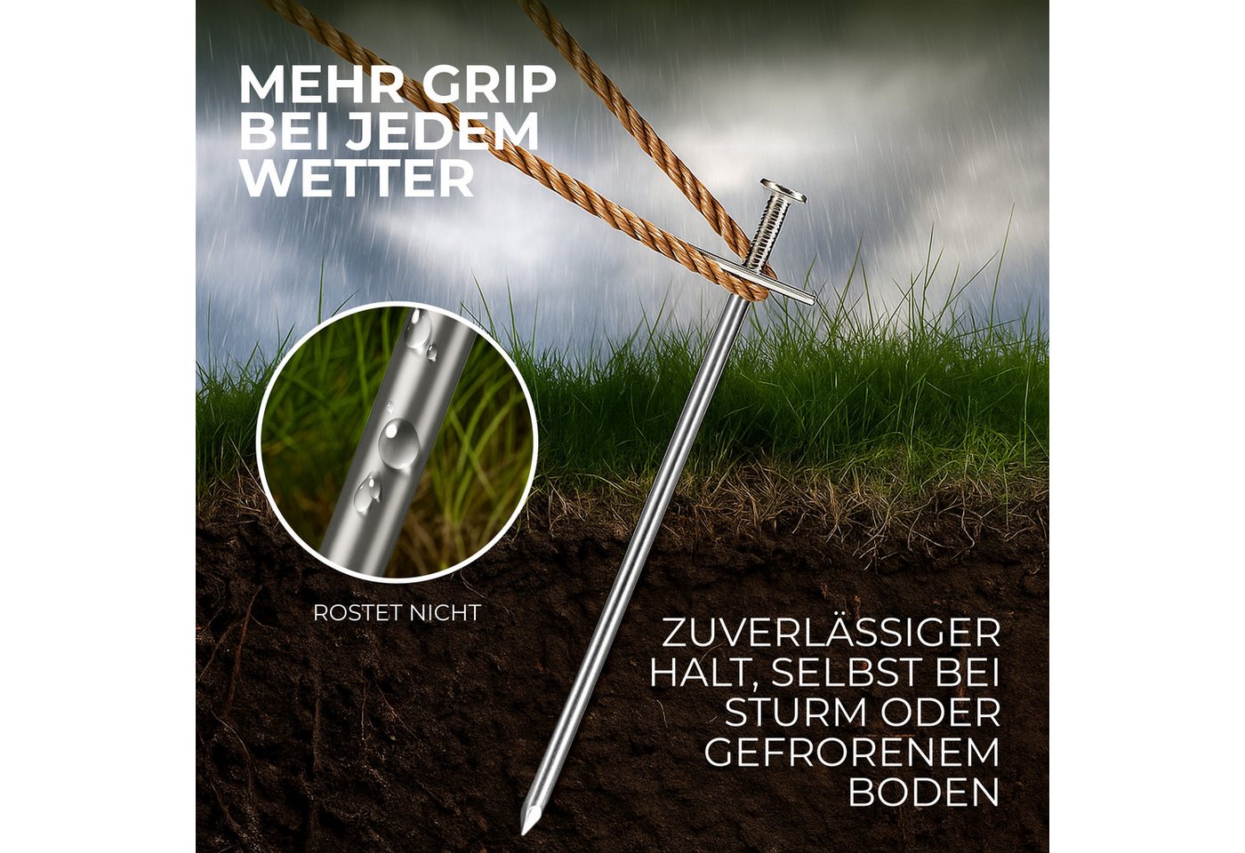 MOVOJA Zelthering 15x Zeltheringe 23cm - Innovativer Quergriff & Robuster Stahl, (15-St., T-cross design, Harter Boden Zeltheringe), Rostfrei, Wetterfest Bild 4