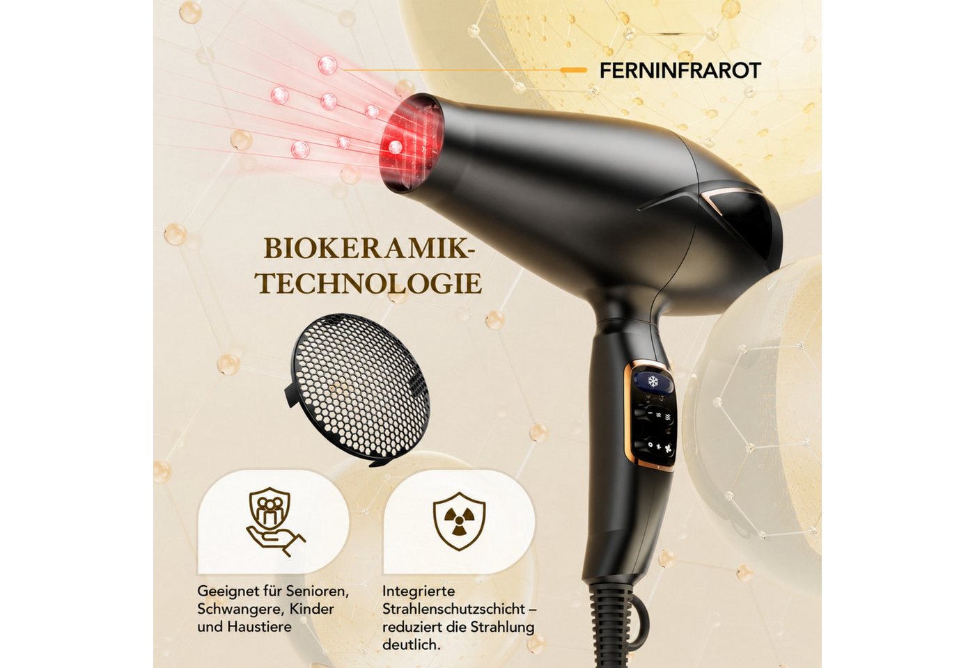 Blossom Ionic-Haartrockner Haartrockner 2300 W, Profi-Föhn mit Ionen-Technologie, 2300 W, leicht & leistungsstark, mit Ionenpflege, Wärmeverteilung + Diffusor Bild 4