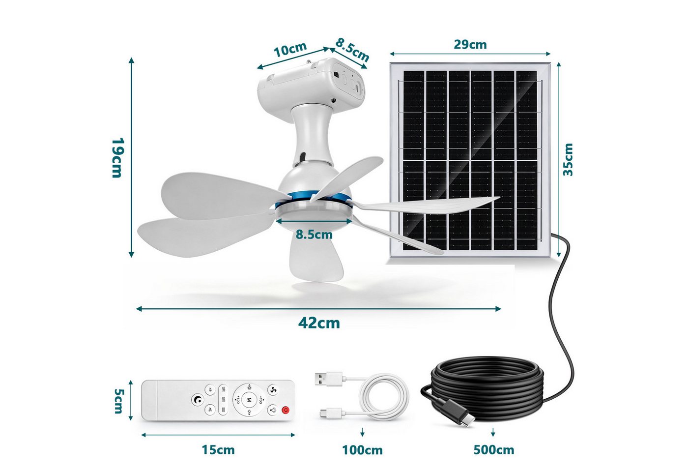 XERSEK Deckenventilator 13W Solarpanel & 6000mAh Akku Ventilator mit Dimmbar LED, Timer, FB, 3 Stufen Tragbarer Camping Deckenlampe mit Fan für Zelte Pavillon Bild 4