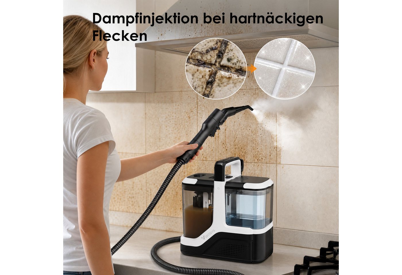 Vortisys Teppichreinigungsgerät 2100W/18kPa Teppichreiniger mit Dampffunktion, Teppich-Reinigungsgerät, 2100 W, Teppichreiniger mit Dampf, Polsterreiniger, Polsterreiniger Gerat