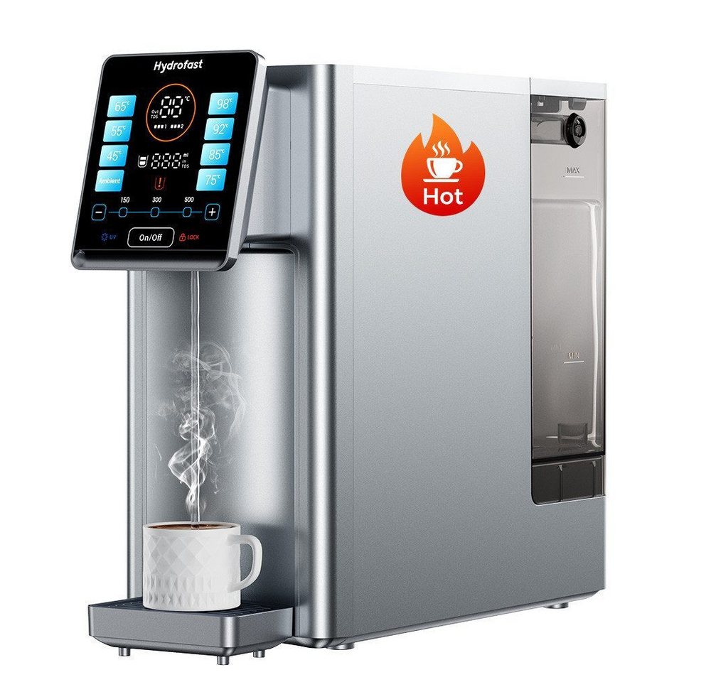 Hydrofast Wasserfilter W100 Tisch-Wasseraufbereiter mit Heiß- und Trinkwasser, Umkehrosmose, Zubehör für 92°C – Das Geheimnis für perfekten Kaffee., 8 Temperaturstufen, heißes Wasser in 3 Sekunden, 6-stufige Filterung