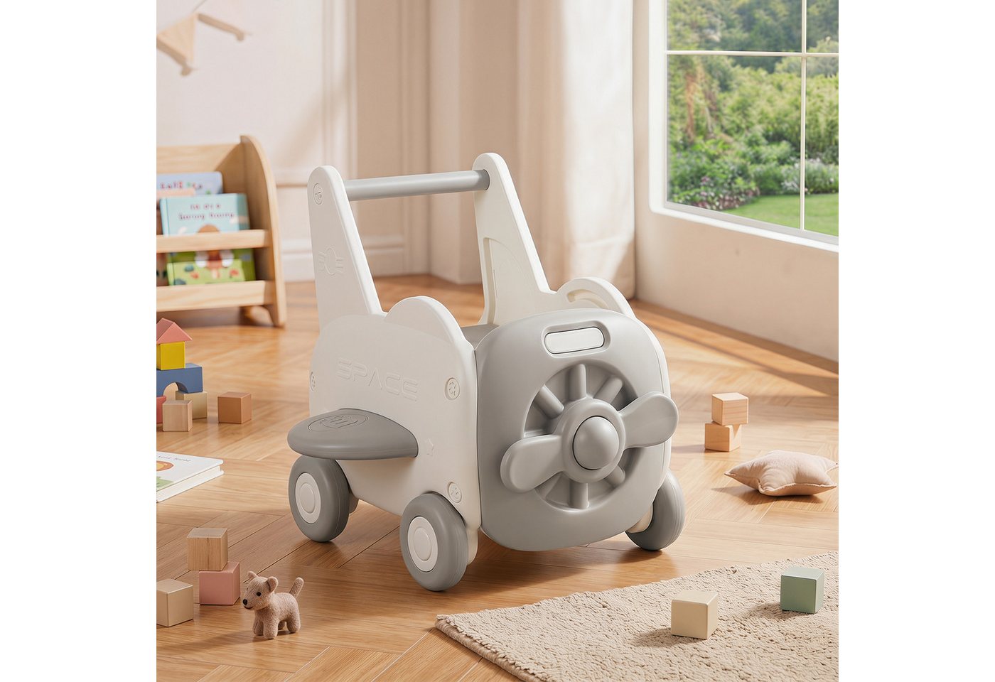 COSTWAY Lauflernwagen 3-in-1 Lauflernhilfe mit klappbarer Sitz & Stauraum