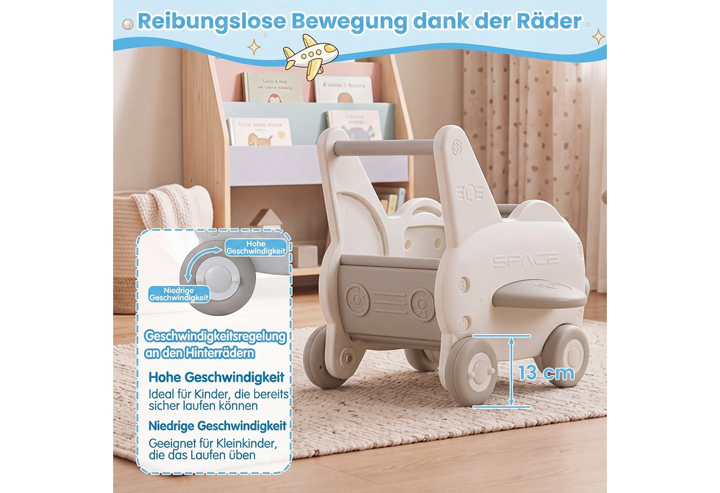 COSTWAY Lauflernwagen 3-in-1 Lauflernhilfe mit klappbarer Sitz & Stauraum Bild 3