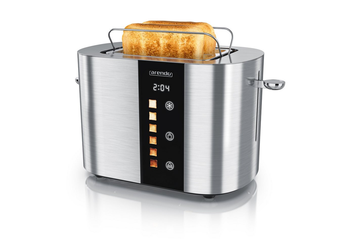 Arendo Toaster 2-Scheiben Kurzschlitz Edelstahl, Touch, Restzeit Bräunungsgradanzeige, 2 kurze Schlitze, für 2 Scheiben, 800 W, Brötchenaufsatz, Wärmeisoliert, Toast-Symbole für Bräunungsgradauswahl Bild 4
