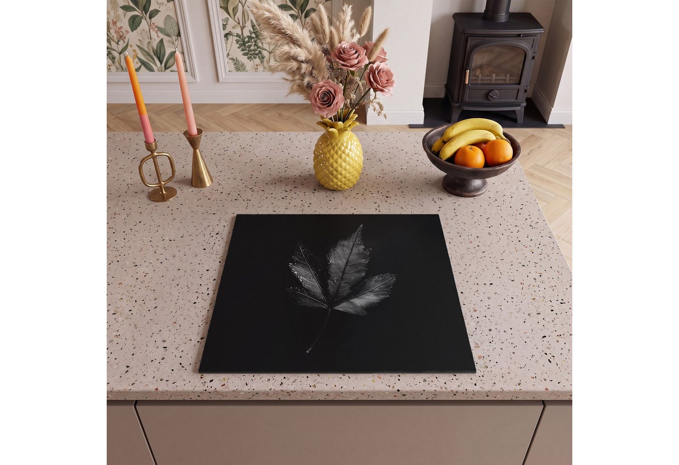 MuchoWow Herd-Abdeckplatte Schwarz - Klinge, Vinyl, (1 tlg), Abdeckplatte für Ceranfeld, Herd Inductionsmatte, 60x50 cm Bild 5