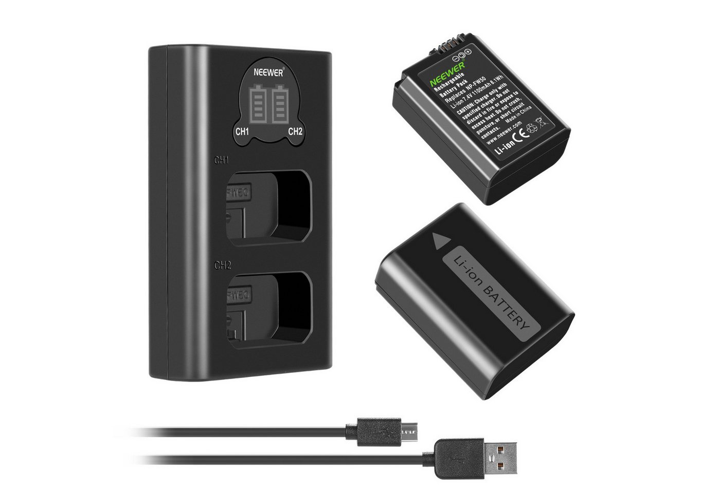 Neewer Kamera Akku Ladegerät Set für NP-FW50 Kompatibel mit Sony ZV-E10 Kamera-Akku 1100 mAh, 2 1100mAh Ersatzakku für A7 A7R A7RII A7SII A7S a6300 a6400 a6500 RX10 Bild 2