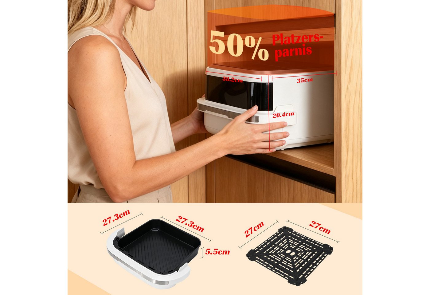 Aigostar Heißluftfritteuse XL 745 cm² Garfläche, Pizzafunktion, 2200 W, leiser, Extra-Crisp Technologie, Touchscreen, Metall-Innenraum Bild 2